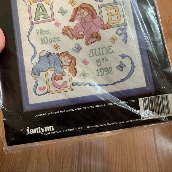 JANLYNN Counted Cross Stitch Kit SLEEPY BUNNIES BIRTH SAMPLER #54-48  11" x 14" - Picture 4 of 4